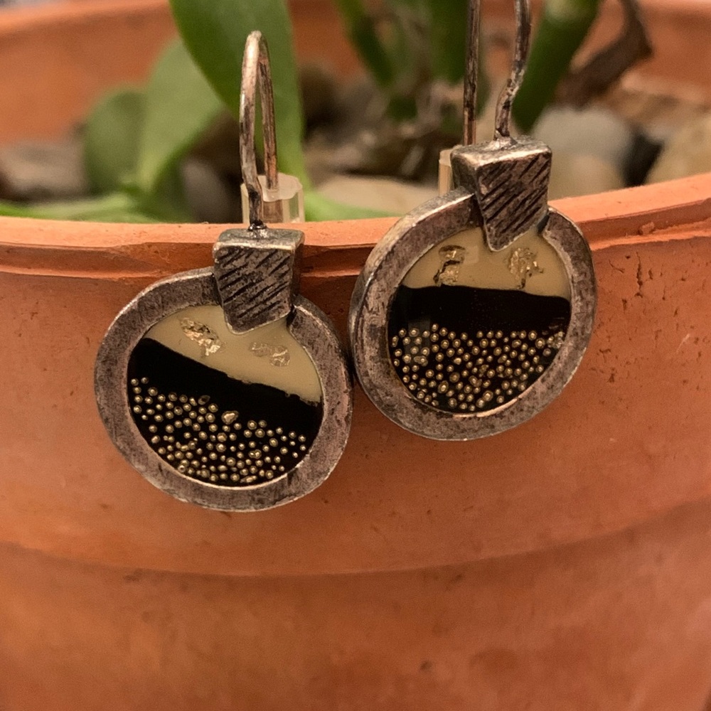 Unique Chico’s Earrings Enameled Design Silvertone